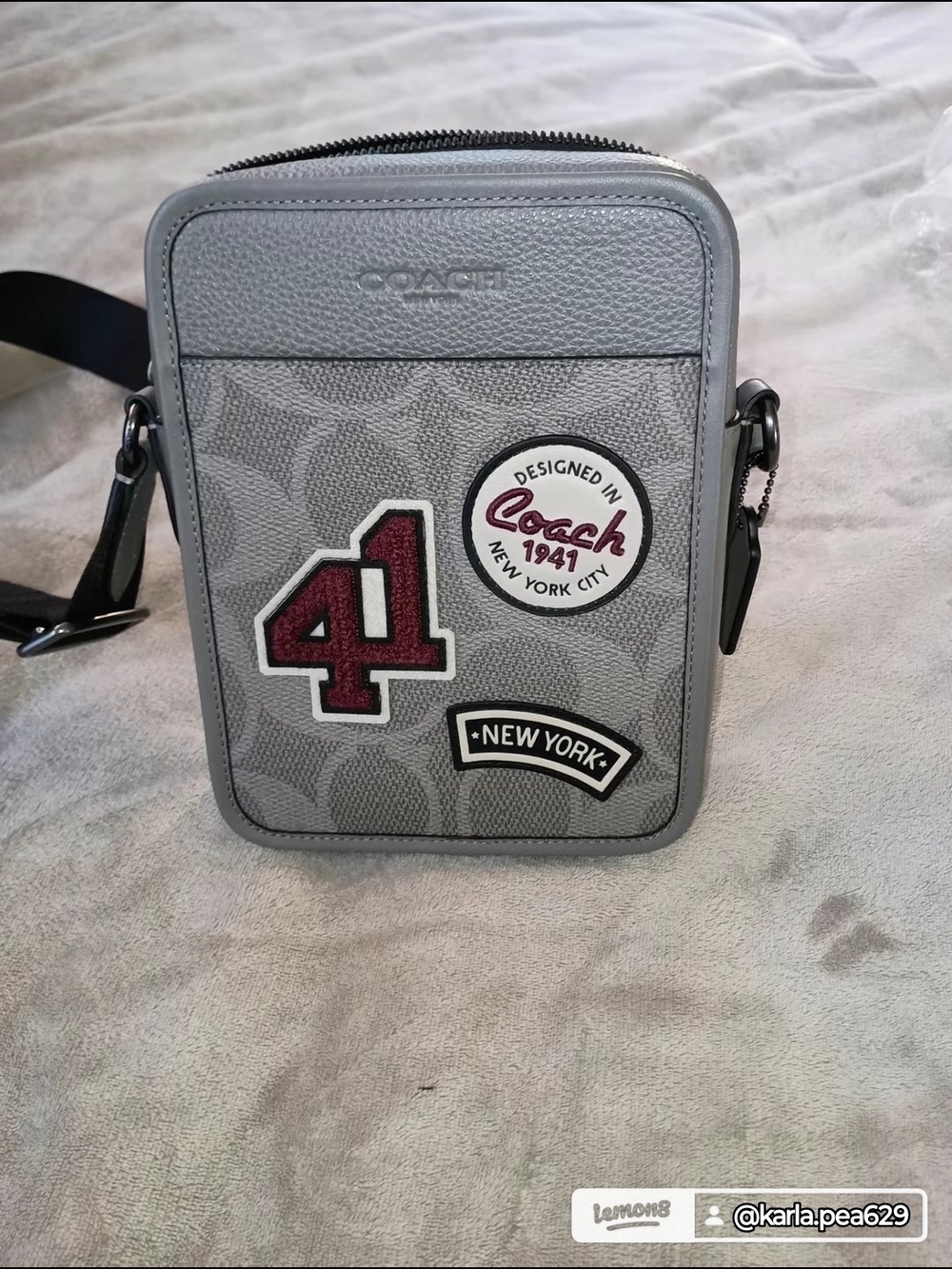Coach Gray Messenger Bag with Burgundy Number Patch - Picture 8 of 11